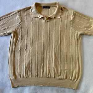 PJ Paul Jones Sweater Polo Shirt Men’s L Short Sleeve Retro Beige Print